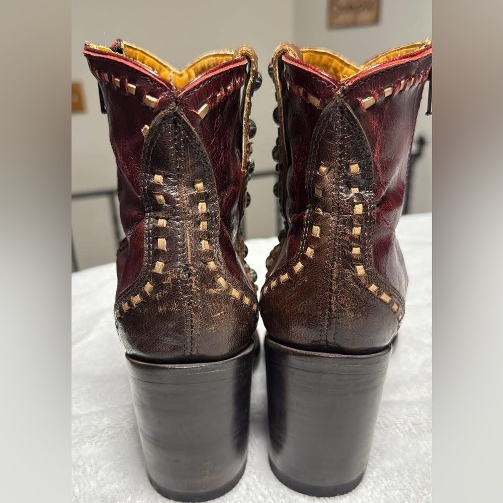 Old Gringo Burgundy and Brown Embellished Ankle Boots - Picture 6 of 7